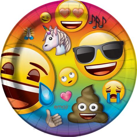 Rainbow Emoji Large Plates (Pack of 8) | Emoji Party Supplies - Who Wants 2 Party