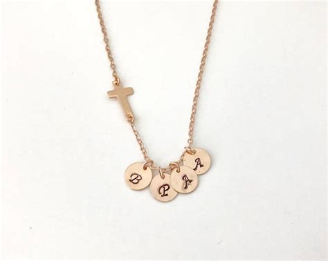 Initial Necklace. Rose Gold Cross Necklace. Personalized. - Etsy