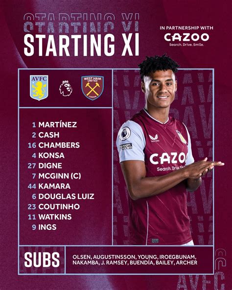 Lineup vs. West Ham : r/avfc