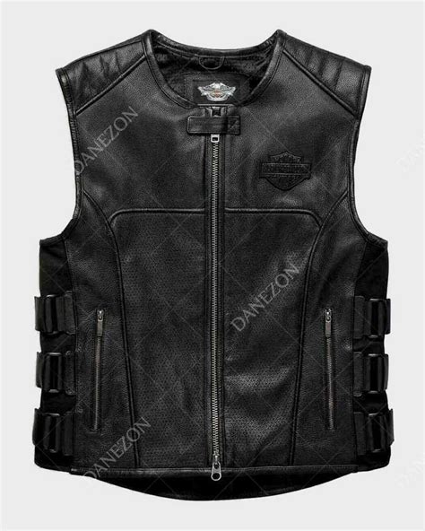 Harley Davidson Black Leather Vest | Mens Black Leather Vest