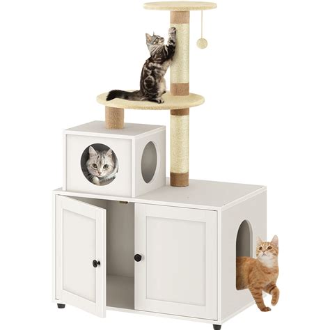 Favepaw Cat Litter Box Enclosure, Hidden Cat Washroom Furniture with Divider, Wooden Cat House ...