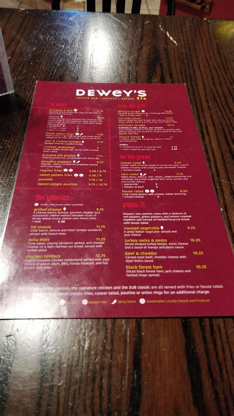 Menu at Dewey's pub & bar, Edmonton, North Power Plant