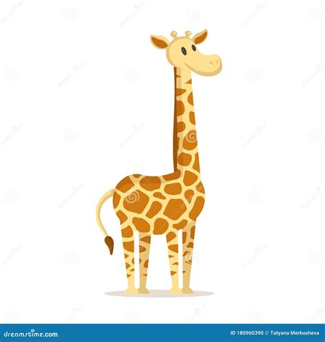 Cute Cartoon Giraffe Standing, Cartoon Character. Flat Vector ...