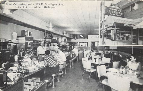 Saline Michigan~Marty's Restaurant~Fountain Lunch Counter~Malt Machine~1950s B&W | Saline ...