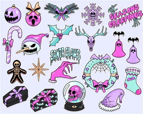 Christmas spooky pastel goth clipart pack | 20 pastel goth elements ...