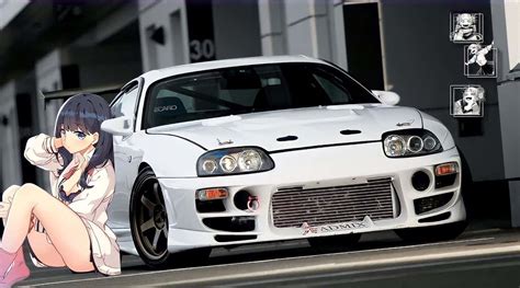 Download White Toyota Supra Next To Rikka Takarada JDM Anime Wallpaper ...