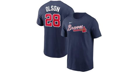 Nike Cotton Matt Olson Navy Atlanta Braves Name And Number T-shirt in ...