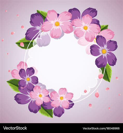 Border template with purple and pink flowers Vector Image