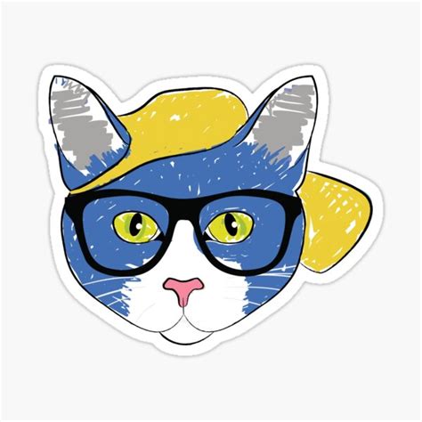 "cat drawing with glasses" Sticker for Sale by theblackWolf51 | Redbubble