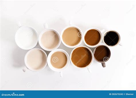 Cups of Coffee on White Background with Color Gradient of Coffee Stock ...