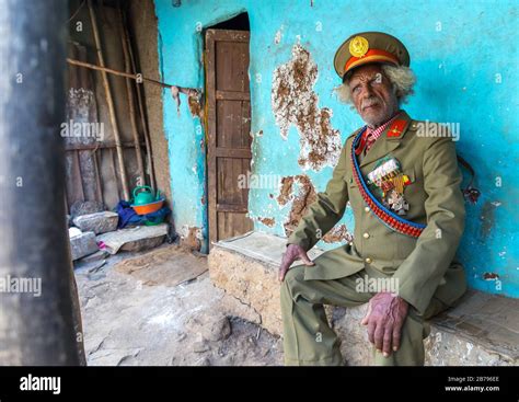 Ethiopian veteran from the italo-ethiopian war in army uniform, Addis Ababa Region, Addis Ababa ...