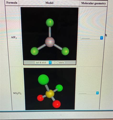 Solved Formula Model Molecular geometry AlF3 ball & stick | Chegg.com