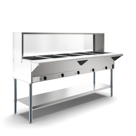 Koolmore KM-OWS-5SG 72" Five Pan Open Well Electric Steam Table with Undershelf and Sneeze Guard ...