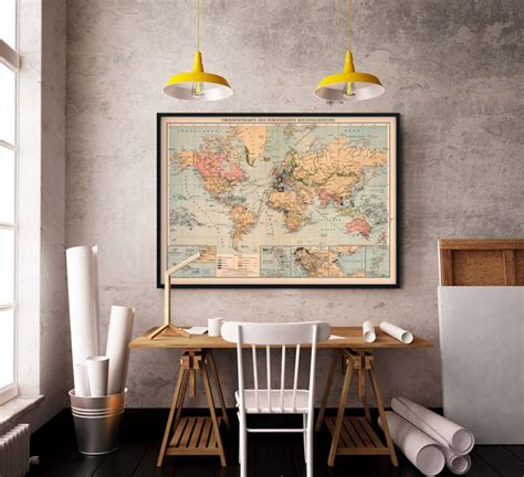 World Map Decorative Map Old Wall Map Fine Print on Paper or Canvas - Etsy