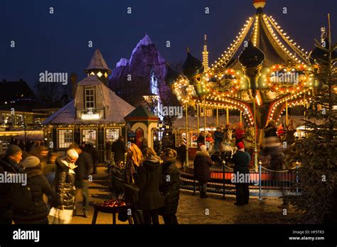 Denmark, Copenhagen, Tivoli Gardens, Christmas Market, illuminated ...