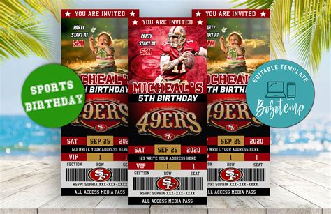 Editable San Francisco 49ers Birthday Ticket Party Invitations | Bobotemp