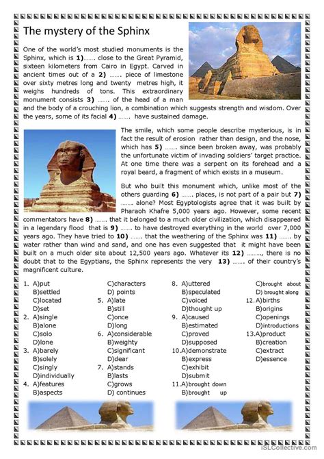 The Mystery of the Sphinx reading fo…: English ESL worksheets pdf & doc