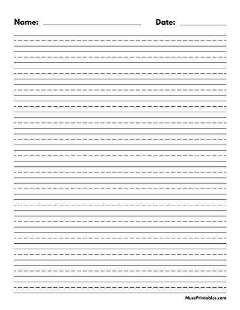 Printable Black and White Name and Date Handwriting Paper (3/8-inch ...