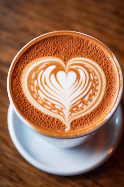 Premium AI Image | Heartfelt Latte Art on White Cup Against Brick Wall