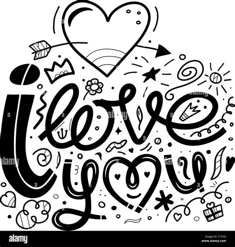 I love you, doodle illustration. A hand drawn lettering, inspirational ...