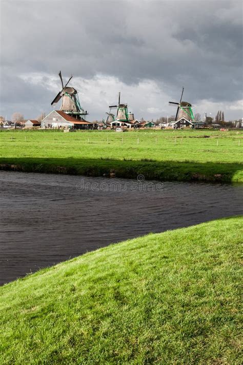 Windmills in Zaandam Zaanse Schans Village Stock Photo - Image of ...