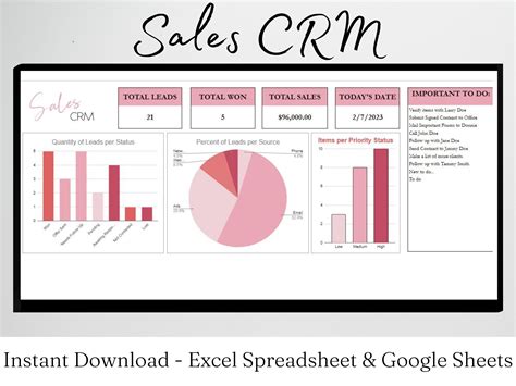 Sales CRM Template Excel, CRM Google Sheet, Crm Template, Excel ...