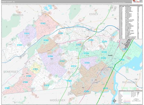 Union County, NJ Wall Map Premium Style by MarketMAPS