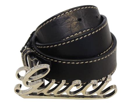 Gucci Black Leather Script Buckle Belt Size 85/34