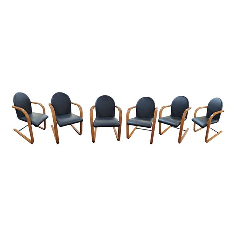 Mid Century Modern Ikea Leather Cantilevered Dining Chairs - Set of 6 ...
