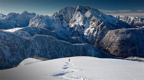 nature, landscape, mountains, snow, snowy mountain, skiers, Alps, Bavaria, Germany HD Wallpaper