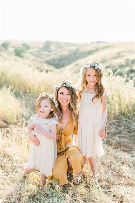 mother daughter photos with flower crown and mustard and cream dresses ...