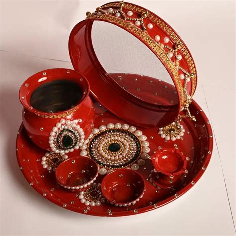 Red Meenakari Karwa Chauth Puja Thali Set, For Pooja at Rs 200/set in Mandla