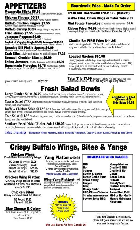 Menu of Charlie B's in Plains, PA 18705