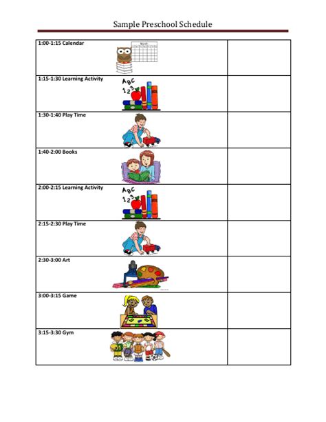 Sample Preschool Daily Schedule Download Printable PDF | Templateroller