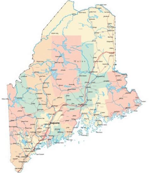 MAINE ROAD MAP Glossy Poster Picture Photo Augusta State City County Me - Etsy