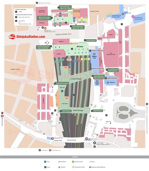 Shinjuku subway map - Shinjuku subway station map (Kantō - Japan)