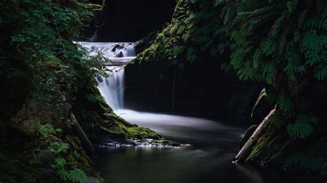 Download wallpaper 1920x1080 waterfall, grass, dark, nature full hd, hdtv, fhd, 1080p hd ...