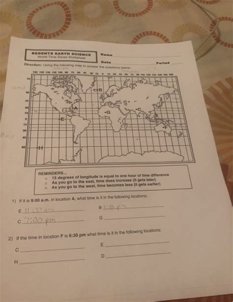 Solved REGENTS EARTH SCIENCE World Time Zones Worksheet Name ...