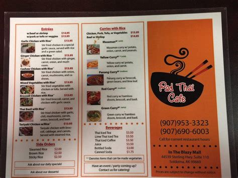 Menu at Pad Thai Café restaurant, Soldotna