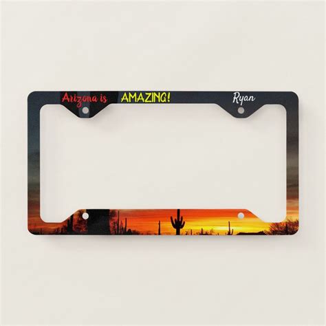 "Arizona is Amazing!" Sunset Sonoran Desert Cactus License Plate Frame | Zazzle | License plate ...