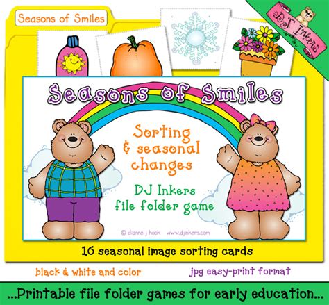 Teach kids the seasons with this printable file folder game -DJ Inkers