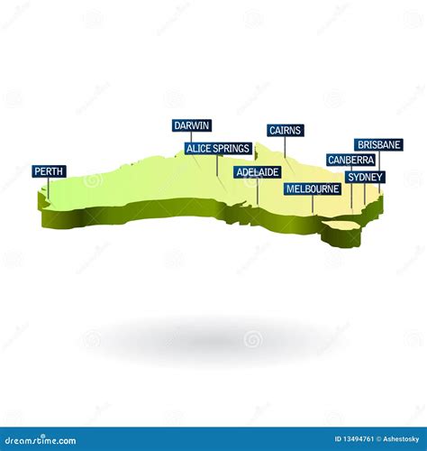 Australia 3d Map With Cities Stock Image - Image: 13494761