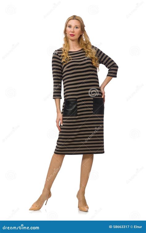 Pretty Woman in Brown Dress Isolated on White Stock Image - Image of ...