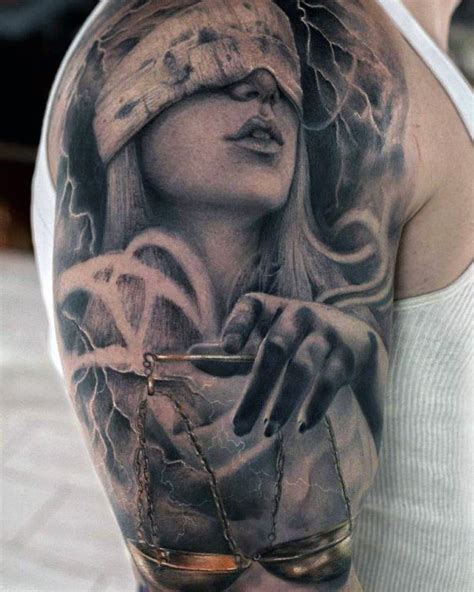 40 Lady Justice Tattoo Designs For Men - Impartial Scale Ideas | Justice tattoo, Half sleeve ...