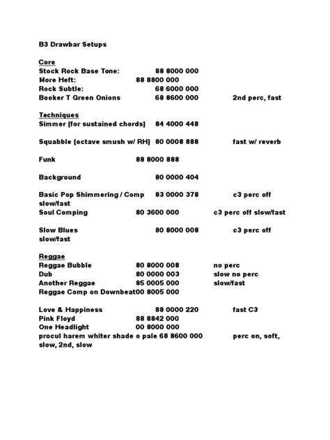 Hammond b3 Drawbar Notes | PDF