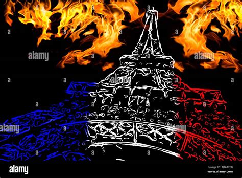 Pray for Paris. Symbol of Paris Eiffel Tower painted in the colors of the French flag Stock ...