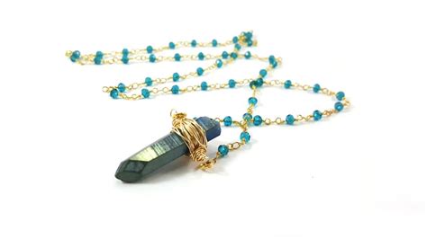 Blue Quartz Crystal Necklace Rosary Chain Long Boho Necklace | Etsy