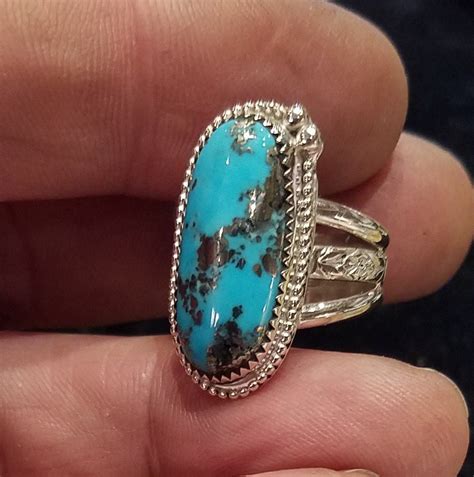 Turquoise with Pyrite matrix Ring, Sterling Silver Ring, Kingman High ...