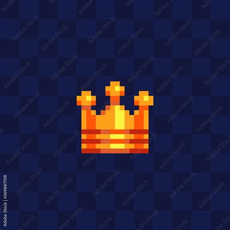 Golden crown. Pixel art icon. Flat style. 8-bit. Sticker design. Isolated vector illustration ...