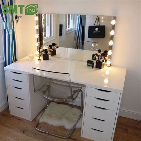 Modern White Dressing Table with Mirror and Drawer Set